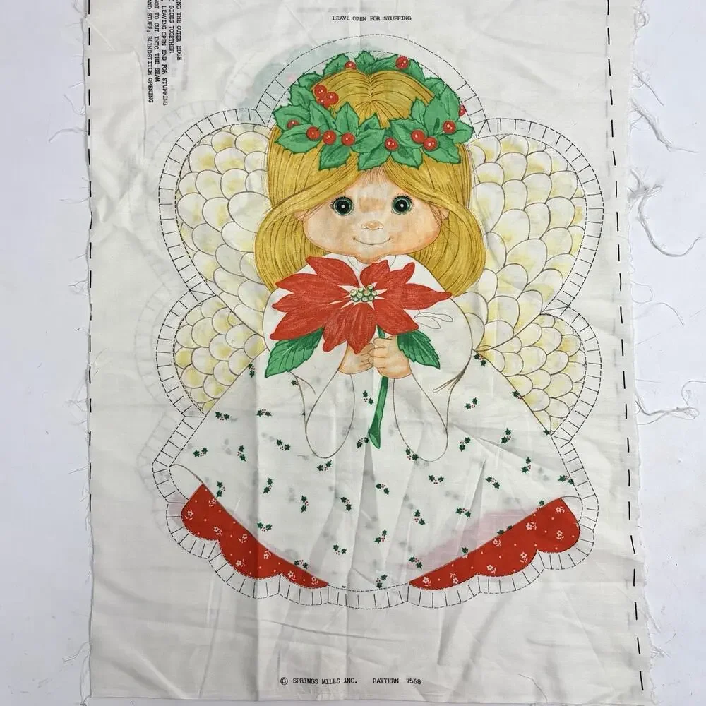 Vintage Christmas Angel Girl Fabric Pillow Panel Cut & Sew Spring Mills 7568